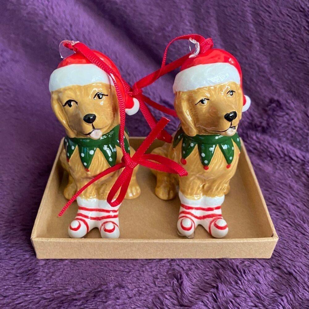 Blue Sky Golden Retriever Christmas Ornament Set
